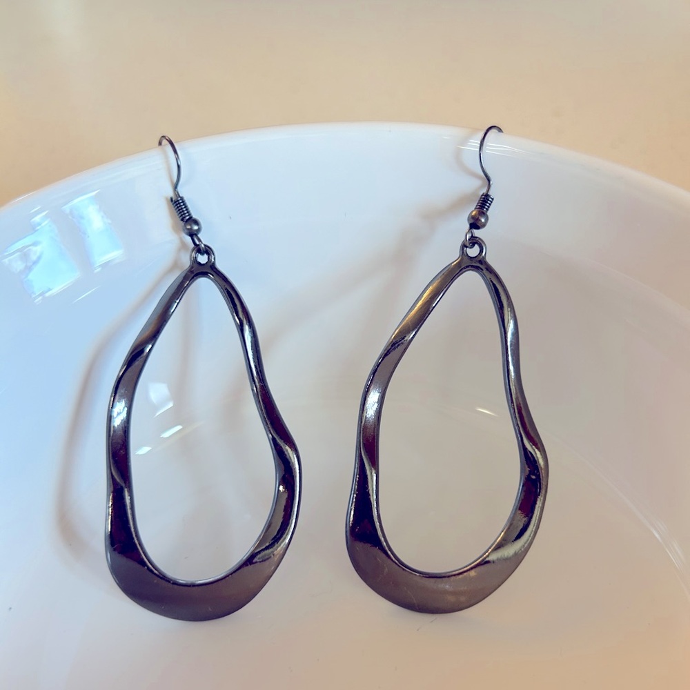 Gunmetal Metallic Dangle Earrings